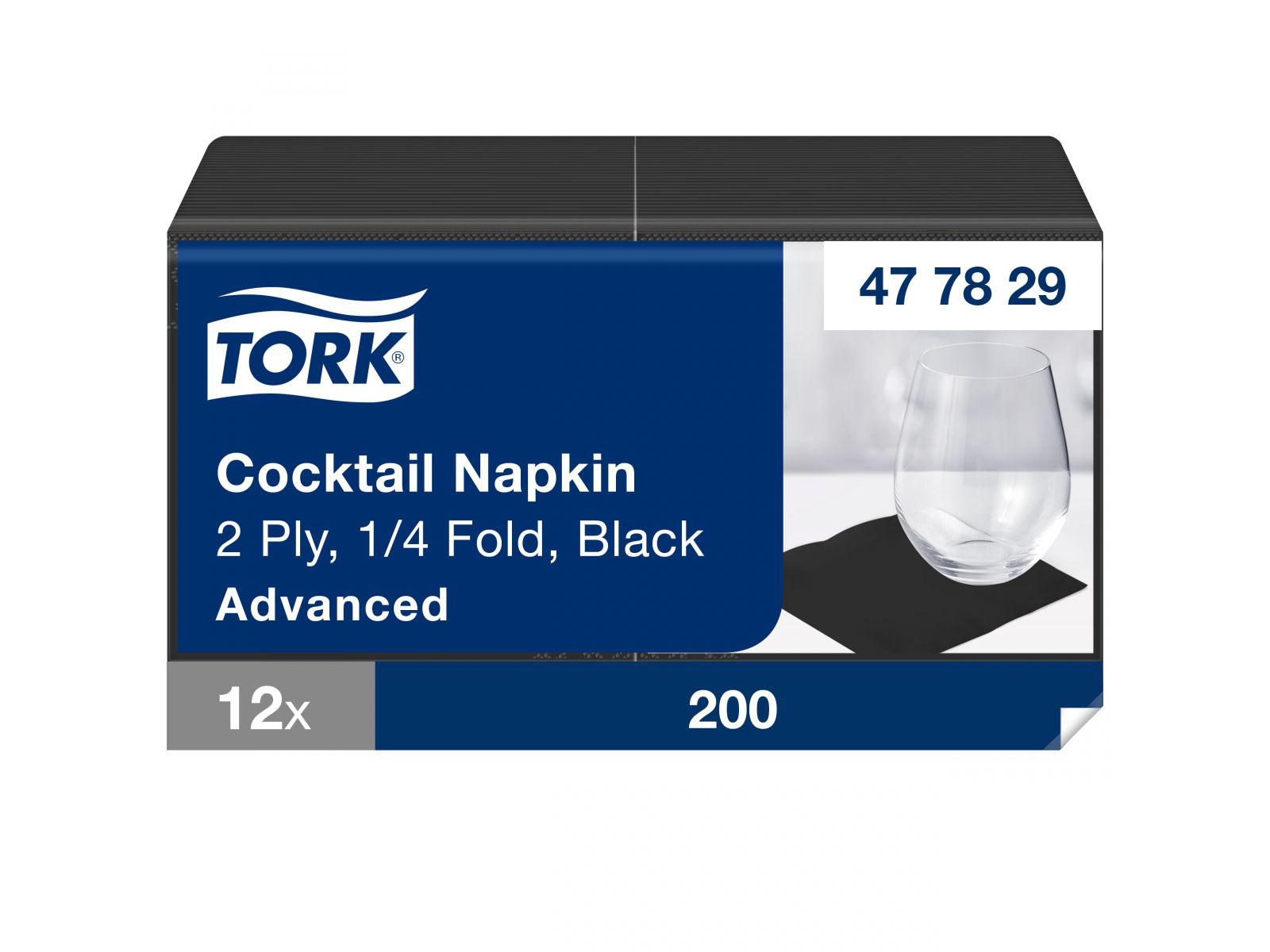 Serwetki Tork 24x24 477829 Czarna Karton 2400 serwetek (12 x 200) Składana 1/4